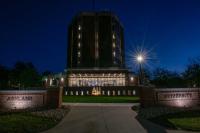 Library and Lyceum Cafe at night
